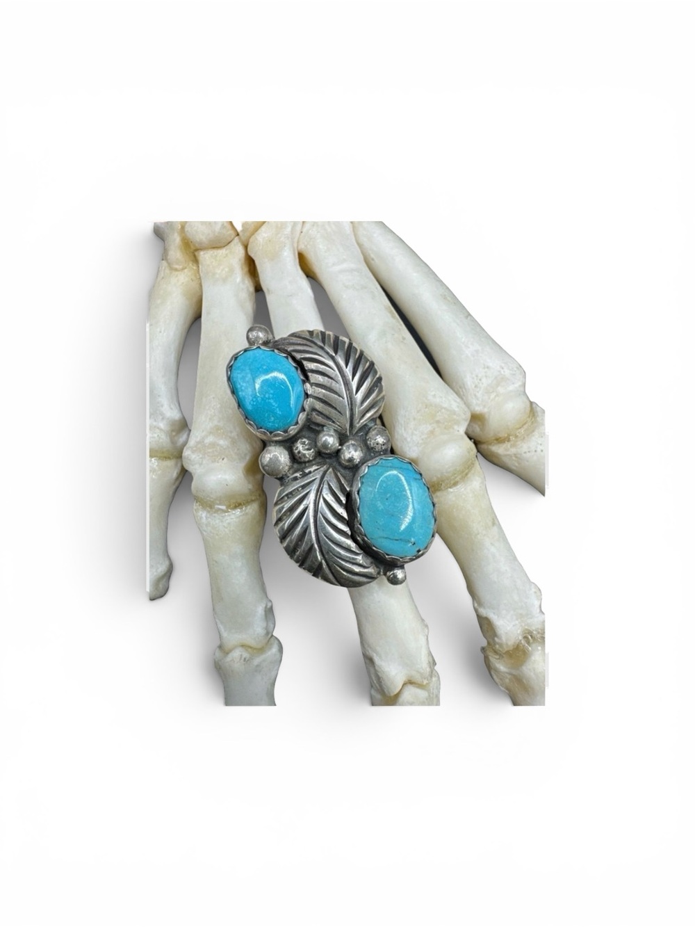 Adam Fierro Sterling Silver Santa Rita Turquoise Adjustable Feather Ring size 8